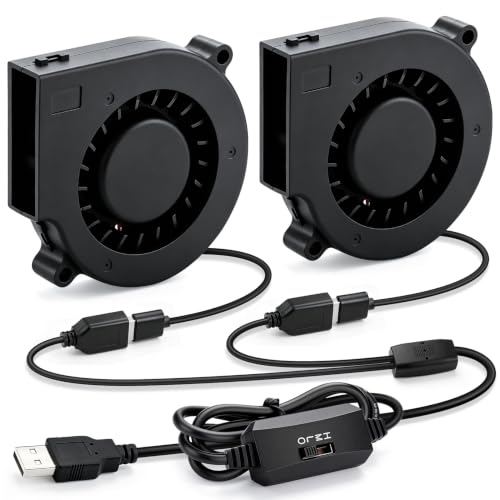 Dual USB Blower Fan 75mm 5V Squirrel Cage Fan for Helmet | 2 Packs Small USB Fan with Speed Control, Cooling Computer humidor DIY Receiver - size: 2x 75mm x 15mm