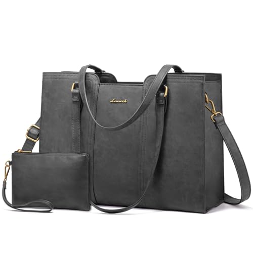 LOVEVOOK Laptop Bag for Women - Waterproof Work Bag for Women & Vintage Laptop Tote Purse with Wristlet - color: Dark Grey, size: 15.6 inch