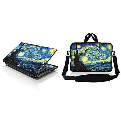 LSS 15 15.6 inches Laptop Sleeve Bag with Matching Laptop Skin Sticker Combo | Carrying Case w/Handle & Adjustable Shoulder Strap for 14" 15" 15.6" - Starry Night - color: Starry Night, size: 15 inch