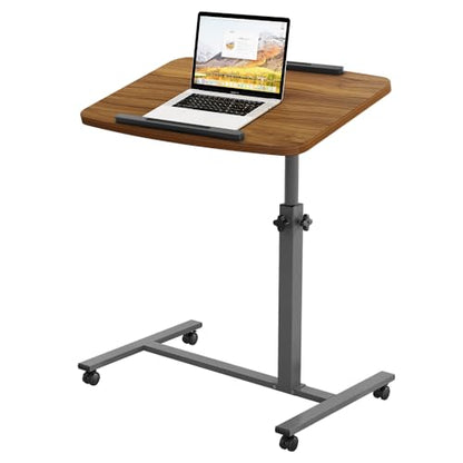 Laptop Table Mobile Adjustable Height Portable Desk Notebook Swivel PC Computer Rolling Desk with Wheels, Laptop Stand for Couch Bedside Hospital Bed Table - color: Light Walnut