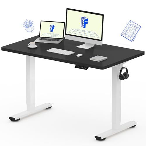 FLEXISPOT EN1 48"x24" One-Piece Standing Desk, Black | 1" Thick Seamless Desktop, 176 LBS Capacity, Home Office Use, 4 Memory Presets, Dual Monitor Setup, Anti-Collision Protection - color: Black (White Frame), size: 47.2 x 23.6 in