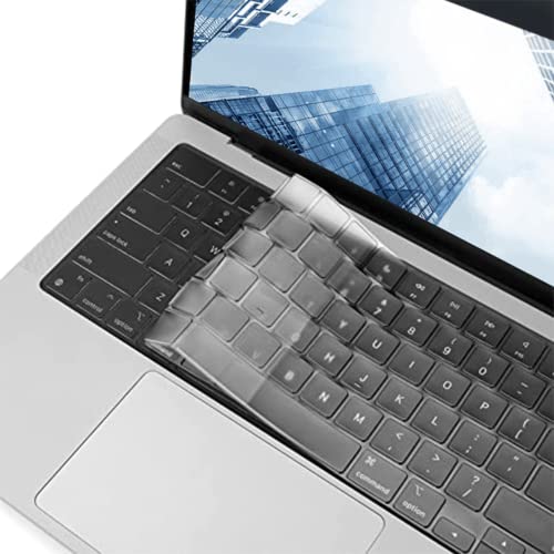 Keyboard Cover Ultra Thin for MacBook Air 13.6 inch M2 A2681 2022 & MacBook Pro 14/16 inch M1 Pro/Max A2442/A2485 2021, Waterproof TPU Protective Skin, Transparent