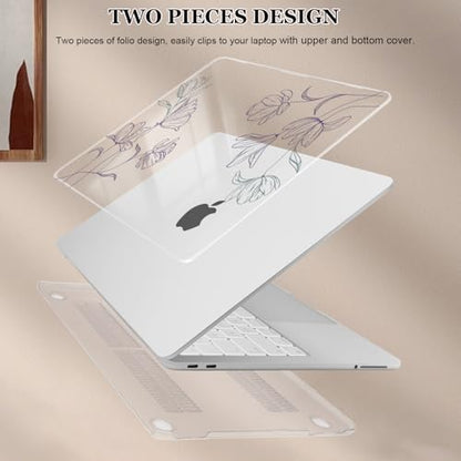 Compatible with MacBook Neo 13 inch Case 2026 Model A3404 Cover, Ultra-Thin Pattern Plastic Hard Shell Case Keyboard Cover Screen Protector Dust Plug, Purple Line Flower - color: Purple Line Flower