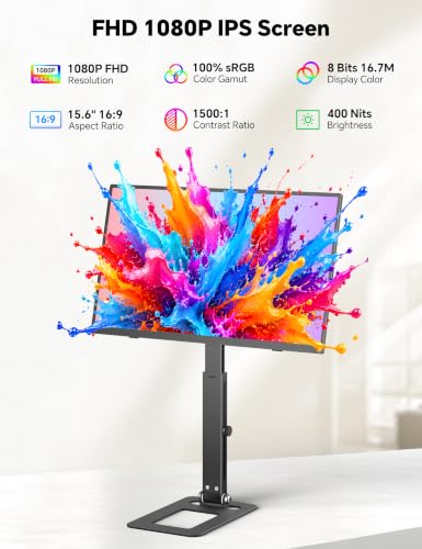 15.6" 1080P Wireless Travel Portable Monitor with Foldable Magnetic Stand | Support AirPlay Miracast, USB-C HDMI External Display w/Built-in Battery(4-5H), 2nd Screen for Laptop MacBook PC Phone Tablet - size: 15.6 in