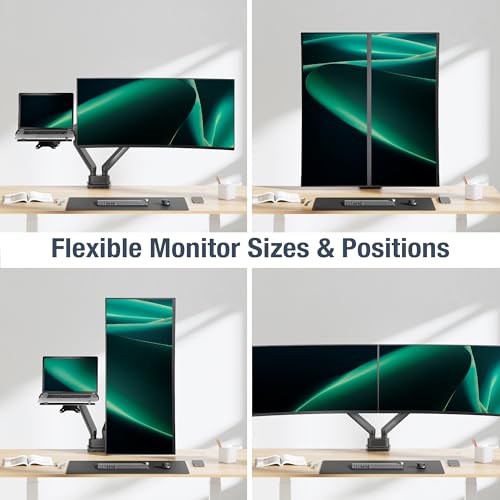 AVLT Laptop & Monitor Arm Desk Mount for 17-38" Screens - Black | Supports flat/curved/ultrawide screens up to 26.4 lbs. Smooth mechanical spring, 15.6" laptop tray and clean cable routing - size: Laptop & 38 Inch Monitor Arm