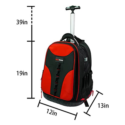 MELOTOUGH Wheeled Rolling Tool Backpack Heavy Duty Red | Heavy-Duty 600D, Red Polyester, Padded Laptop Sleeve, 37 Pockets for Tools, Smooth Rolling Wheels, Telescoping Handle - color: Red
