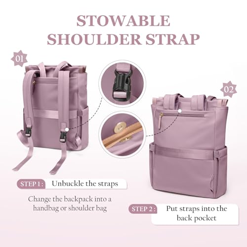 GOLF SUPAGS Convertible Laptop Backpack for Women Casual Daypack Notebook Tote Bag for Work College Travel Leisure (Pinkish Purple) - color: Pinkish Purple