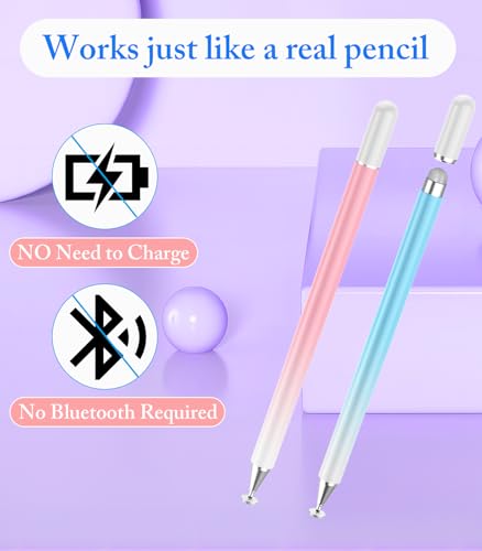 Stylus Pen for Touchscreen, Kenkor 2 in 1 Active iPad Pencil - Pink+ Blue | Stylus Pen for iPad/Android/Switch/iPhone/Samsung/Galaxy/Huawei/Surface/ViVo/OPPO/Lenovo, All Touch Screens Tablet Pencil - color: Pink+Blue