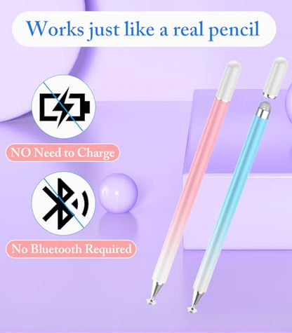 Stylus Pen for Touchscreen, Kenkor 2 in 1 Active iPad Pencil - Pink+ Blue | Stylus Pen for iPad/Android/Switch/iPhone/Samsung/Galaxy/Huawei/Surface/ViVo/OPPO/Lenovo, All Touch Screens Tablet Pencil - color: Pink+Blue