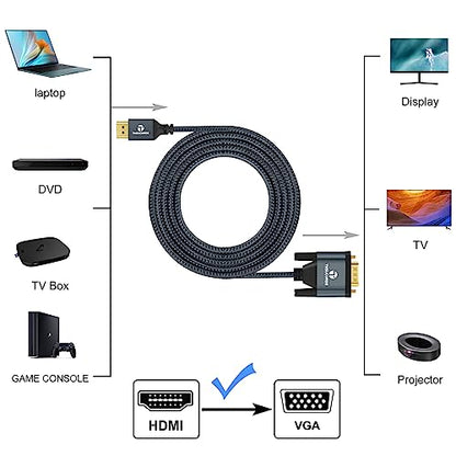 Thsucords HDMI to VGA Cable 6.6FT 2 Pack, Gold Plated Braided HDMI to VGA Adapter Cable (Male to Male) for Computer, Desktop, Laptop, PC, Monitor, Projector - size: 6.6FT, style: 2-Pack
