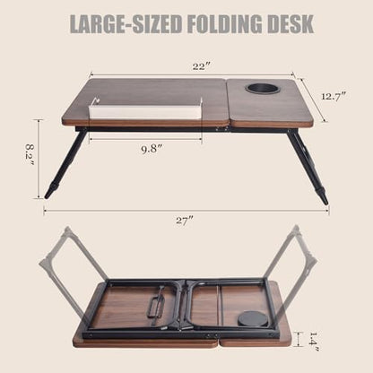 Adjustable Laptop Desk for Bed and Couch, Foldable Portable Lap Desk for Adults, Multi-Angle Bed Table Tray for Laptop and Writing, Lap Stand with Foldout Legs for Reading & Breakfast-Walnut Brown
