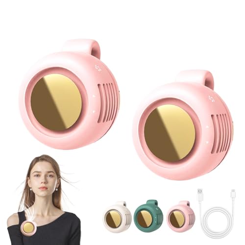Portable Silent Mini Bladeless Fan Clip On, Small Fan Clip on for Shirt & Waist, Adjustable 3-Speed Suspended Whirlwind Fans, For Outdoor & Travel & Office, Travel Accessories, Gift (pink & pink) - color: 2 pack pink