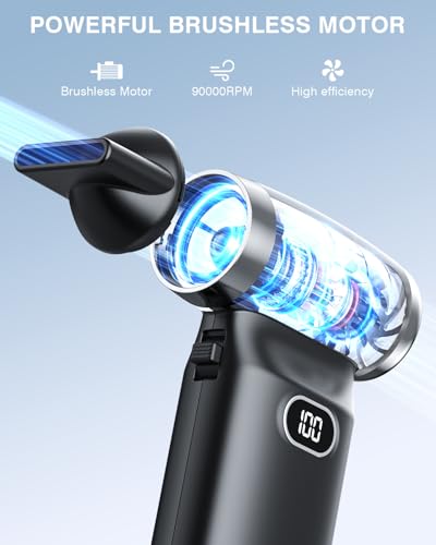Compressed Air Duster Electric Blower Cordless Canned Air Substitute | 90000RPM 60 MPH High Wind Speed 6000mAh Battery Powerful Cleaner for Computer, Car, Home, etc.