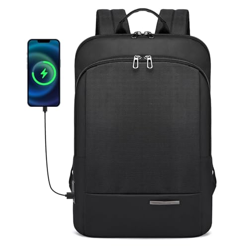 Laptop Backpack, Slim Laptop Backpack With USB Charger, Water-Resistant Business Backpacks For Men, Lightweight 15.6 Inch Laptop Bag For Work Office College (Black)