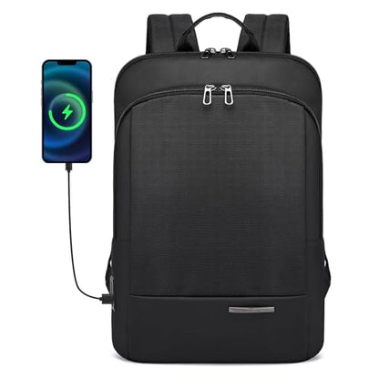 Laptop Backpack, Slim Laptop Backpack With USB Charger, Water-Resistant Business Backpacks For Men, Lightweight 15.6 Inch Laptop Bag For Work Office College (Black)