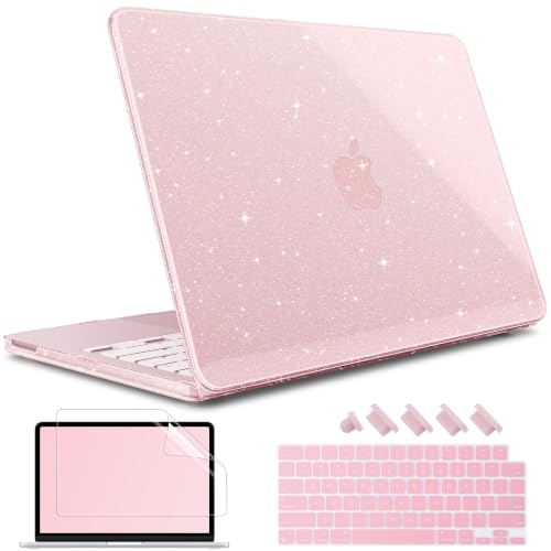 May Chen Compatible with MacBook Neo 13 inch Case 2026 Model A3404, Plastic Hard Shell,Keyboard Cover,Screen Protector,Dust Plug, for MacBook Neo 13" with A18 Pro Chip, Glitter Sakura Pink - color: Glitter Sakura Pink