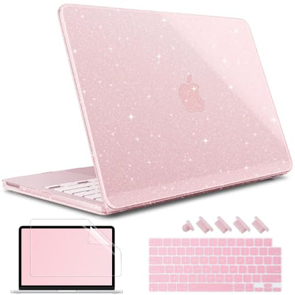 May Chen Compatible with MacBook Neo 13 inch Case 2026 Model A3404, Plastic Hard Shell,Keyboard Cover,Screen Protector,Dust Plug, for MacBook Neo 13" with A18 Pro Chip, Glitter Sakura Pink - color: Glitter Sakura Pink