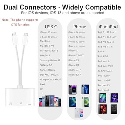 USB SD Card Reader for iPhone, MBODMI USB-C & Lightning Dual Port Connector | Digital Camera Adapter to iPhone USB C, Memory Card Reader Supports SD/Micro SD/USB 3.0 No App Required - size: 3-IN-2