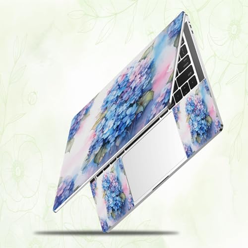 Laptop Skin Sticker Decal, Universal Reusable Vinyl Laptop Cover for 12" 13" 13.3" 14" 15" 15.4" 15.6" Notebook PC, Reusable Waterproof Scratch-Resistant with 2 Wrist Pads,Blue Hydrangea Flowers - color: Blue Hydrangea Flowers