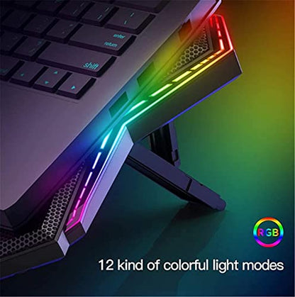 Laptop Cooling Pad, Gaming Notebook Cooler for Up to 17 Inch Laptop, 6 Fans with Blue Light, 7 Heights Adjustment, 2 USB Port and Colorful LED Light