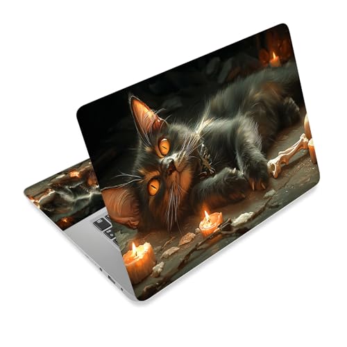 Universal Laptop Skin Sticker Decal,15.6 Inch Laptop Vinyl Cover for 13" 14" 15.6" Laptop,Scratch-Resistant Waterproof Protector Wrap,Reusable with Wrist Pads,Candle Skull Witch Cat - color: Candle Skull Witch Cat