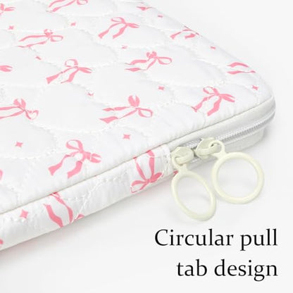 Cute Bow Puffy Laptop Sleeve 13-15 Inch Cute Quilted Laptop Protective Case Padded Bow Computer Sleeve for MacBook - color: Beige, size: 15inch