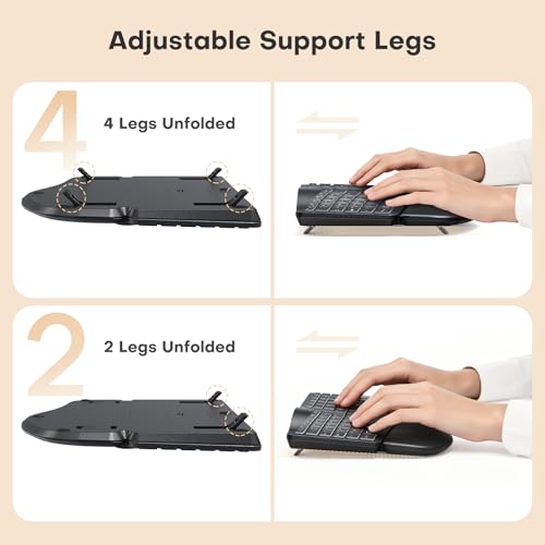 MOKURU Wireless Ergonomic Keyboard, Split Keyboard with Wrist Rest, Full Size 2.4G BT Computer Keyboard, Compatible with Windows, Mac OS, PC Computer/Laptop (Black)
