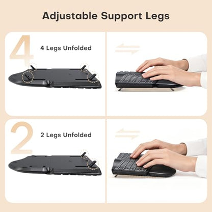 MOKURU Wireless Ergonomic Keyboard, Split Keyboard with Wrist Rest, Full Size 2.4G BT Computer Keyboard, Compatible with Windows, Mac OS, PC Computer/Laptop (Black)