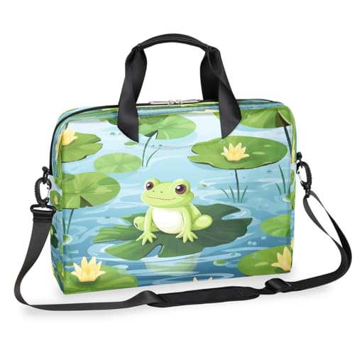 Cute Frog Animal Lotus Leaves Laptop Bag Carrying Case 15.6 Inch Laptop Briefcase Messenger Shoulder Bag for Tablet Computer Bag for Travle Business Men Women