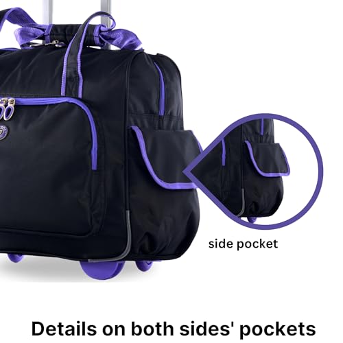 Olympia U.S.A. Deluxe Lightweight Rolling Overnighter Case Overnight Laptop Bag Weekender Travel Carry-On Suitcase Luggage with Wheels and Adjustable Push-Down Handle - color: Black/Purple