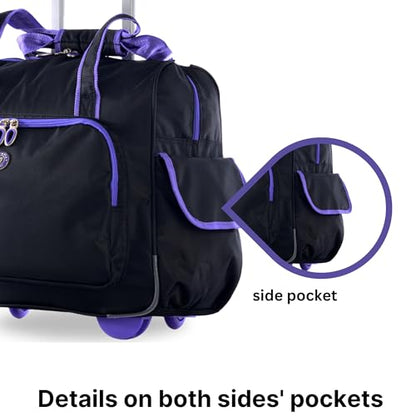 Olympia U.S.A. Deluxe Lightweight Rolling Overnighter Case Overnight Laptop Bag Weekender Travel Carry-On Suitcase Luggage with Wheels and Adjustable Push-Down Handle - color: Black/Purple