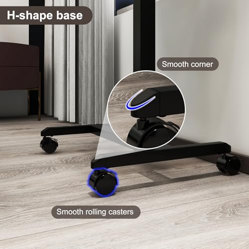 PUNCIA 28" Overbed Table with Split Tilting Desktop,Pneumatic C Table,Black | Mobile Laptop Desk for Bedside, Height Adjustable End Table with Wheels, Computer Cart for Home Sofa Office & Hospital Use - color: Black