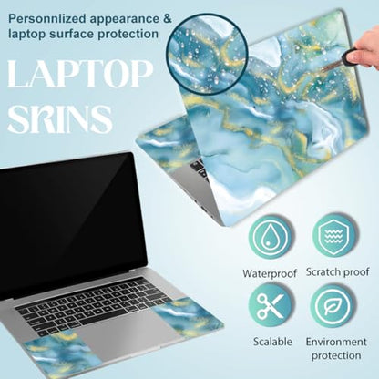 SUPERDANT Blue Marble Pattern Universal Laptop Skin Sticker 3Pcs Pack 14.9x10.6in Blue Gold Wave Print PVC Trimmable Cover Reusable Decal Fits 12 13 14 15 15.6 Inch Notebook Gift-Ready Colorful - style: Blue Wave Marble