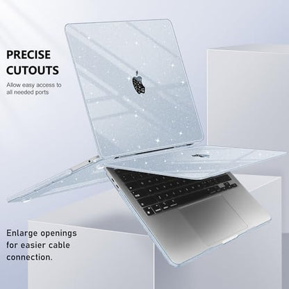 May Chen Compatible with MacBook Pro 13 inch Case 2022 2021 2020 Release Model A2338 M2 M1 A2251 A2289, Hard Shell Case with Keyboard Cover for MacBook Pro 13 Touch Bar Fits Touch ID, Blue Glitter - color: Blue Glitter