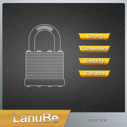 LanuBe Laminated Keyed Alike Padlock 12 Pack 1.6-in Wide Standard Shackle | Brass cylinder with keyed alike design.One key opens all locks. Blue ring, for gates, sheds,hasps ，toolboxes - size: 12 Pack Blue