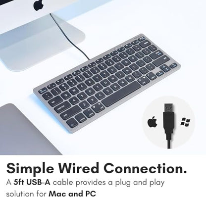 Macally Small USB Wired Keyboard for Mac and Windows - 78 Scissor Keys, 13 Shortcut Compatible Apple Keyboard - Mini Compact USB Computer Keyboard That Saves Space and Looks Great - Space Grey - color: Space Gray