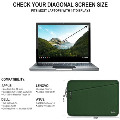 Laptop Sleeve Case 14 inch, Traveling Water Resistant Laptop Case with Pocket, Shockproof Protective Carrying Notebook Bag Compatible for 14 Inch MacBook Air/Pro, HP, Lenovo, Dell, ASUS, Acer, Green - color: Green, size: 14 Inch
