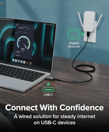 Plugable USB C to Ethernet Cable: USBC to RJ45 Ethernet Cord, Directly Connected LAN Gigabit Network Adapter for MacBook Pro, iPad Pro, iPhone 15/16, Laptop, USB4/Thunderbolt Compatible, 2m 6.6ft