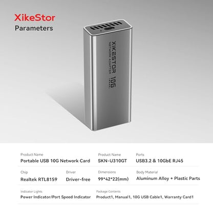 USB C 10G Ethernet Adapter USB to 10Gb RJ45 Network Card | Realtek RTL8159, compatible with Thunderbolt 3/4/5, fanless aluminum cooling, low power for laptop, PC, NAS, Windows