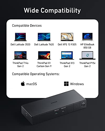 Anker 778 Thunderbolt Docking Station (12-in-1, Thunderbolt 4), 40 Gbps with Max 100W Charging for Laptop, Single 8K, Quad 4K Display, Ethernet, 6 USB Ports for Dell, HP Laptops and More(Gray)