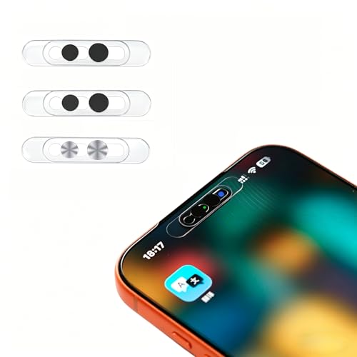 3 Pack Ultra Thin Front Camera Privacy Cover for iPhone | For iPhone 14/15/16/17 Pro Pro Max, thin clear adhesive slider, full Face ID access, anti-spy anti-scratch, 2 Black 1 Silver