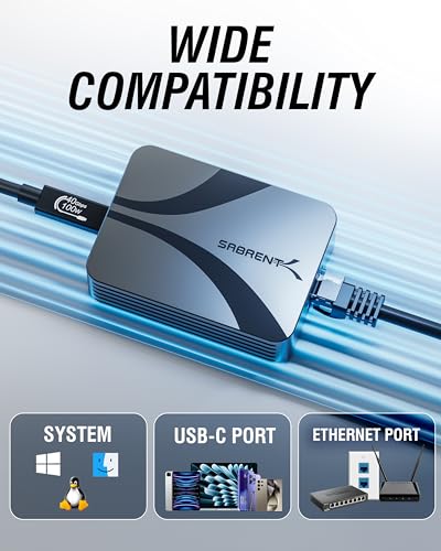 SABRENT Thunderbolt & USB4 to 10 Gigabit Ethernet Adapter (NT-P10G) | 10GbE USB-C for TB 3/4/5 & USB4 only (not standard USB); aluminum; WoL; 5G/2.5G/1G; 10gb ethernet adapter; multi-gig ethernet - color: Space Grey