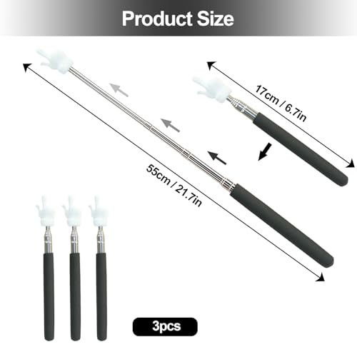 3Pcs Telescopic Teachers Pointer, Extendable Hand Pointer Finger Pointer Stick, Mini Retractable Classroom Pointer for Elementary School Kindergarten Teacher,Classroom Supplies (Black) - size: 3 PCS
