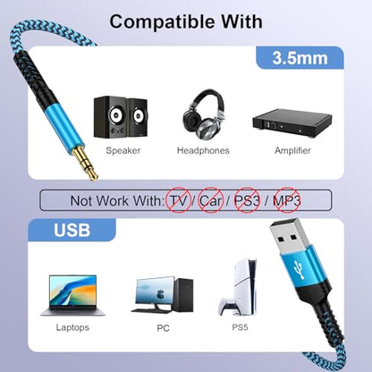USB A to 3.5mm Audio Aux Cable,Braided 3FT USB Male to AUX Male Jack Adapter TRS Stereo Audio Cord for Speaker Headphones PC Laptop Windows Computer PS5 PS4 Mac OSX Desktops