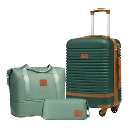 Coolife Suitcase Set 3 Piece Luggage Set Carry On Travel Luggage TSA Lock Spinner Wheels Hardshell Lightweight Luggage Set(Dark Green, 3 piece set (DB/TB/20)) - color: Dark Green, size: 3 piece set (DB/TB/20)