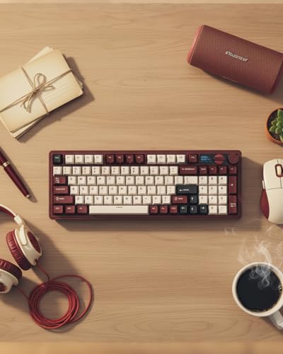 RK ROYAL KLUDGE M100 Wireless Mechanical Keyboard w/Screen & Dual Knobs, Tri-Mode Gasket Mount Gaming Keyboard with Number Pad, Hot Swappable Cream Switch, Red - color: Red