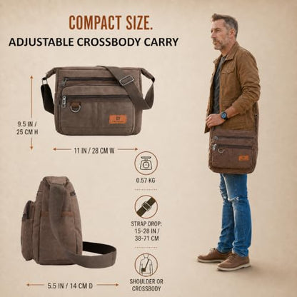 Rfid Crossbody Messenger Bag with Water Bottle Holders, 13 inch Laptop Shoulder Bag, Sling Satchel Purse w/Built-in Wallet - color: Brown
