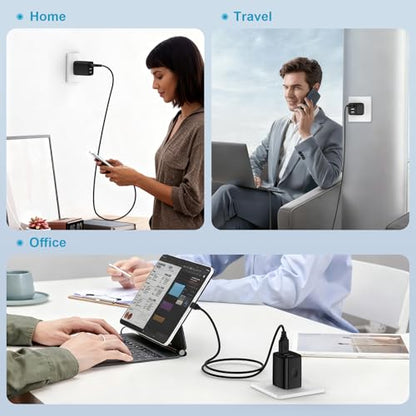 USB Wall Charger Plug Multi Port Quick Charge Block Cube 3.1A Power Adapter | For iPhone 17e 17 Pro Max Air 16e 16 15 14 13 12 Pro Max XS 8 iPad Samsung Galaxy S26 S25 S24 S23 Ultra/Note20 Ultra, 2Pack - color: all black