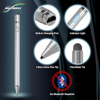 BoxWave Stylus Pen Compatible with Dell XPS 13 2-in-1 (9365) - AccuPoint Active Stylus, Electronic Stylus with Ultra Fine Tip - Metallic Silver