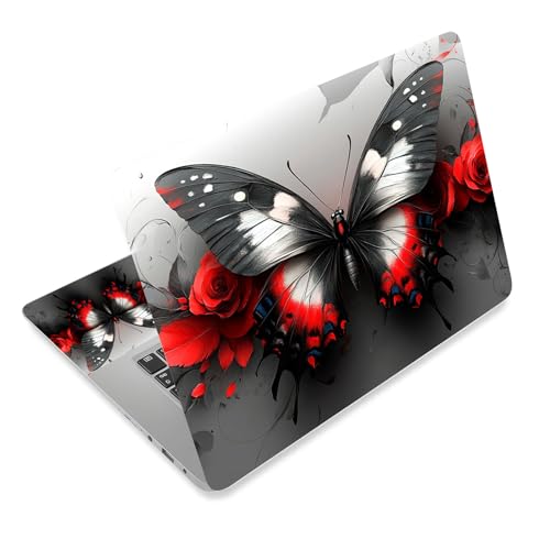 Aesthetic Laptop Skin Cover,12-15.6 Inch Universal Vinyl Sticker Decal,Butterfly Roses Art Waterproof Scratch-Resistant Notebook Wrap,Removable Residue-Free Protector - color: Butterfly Roses Art